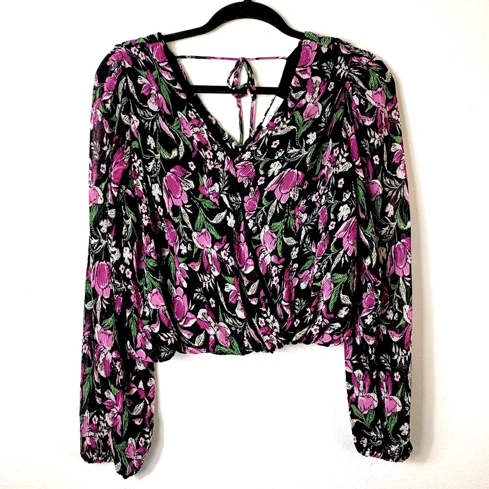 Japna Floral Print Surplice Neckline Blouse